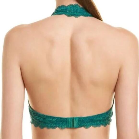 Free People Intimately Brand Green Halter Lace Wireless Bralette Size Medium - Picture 2 of 6